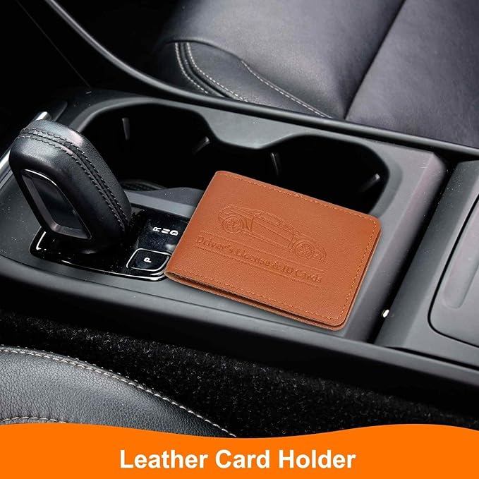 HARFINGTON Car Registration and Insurance Holder PU Leather Vehicle Glove Box Organizer Storage Accessories Car ID Holder with 4 Pockets for License ID Card Bank Card Documents, Red