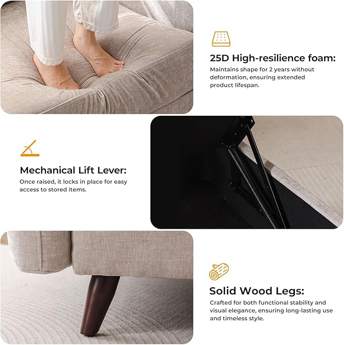 104'' Modular Sectional Sofa with Seats Storage, 3 Seater Sofa Couch with Deep Seat,Oversized Comfy Couch for Living Room,Bedroom,2 Throw Pillow,Chenille,Khaki