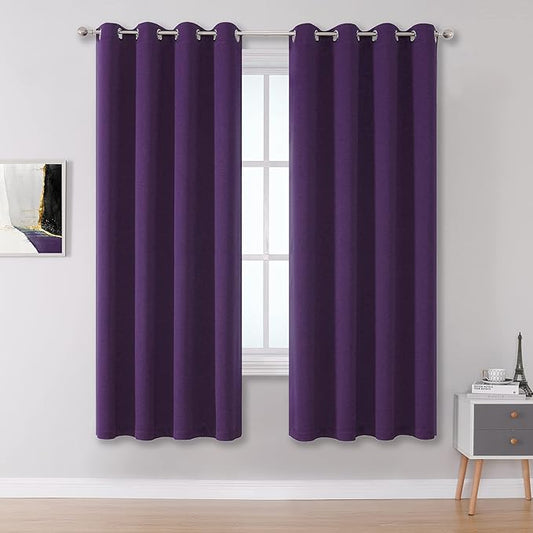 DUALIFE Dark Purple Room Darkening Window Curtain Panels for Bedroom 72 Inch Length Set of 2 Panels Grommet Top Purple Solid Blackout Curtains Drapes for Living Room 52x72 Inch