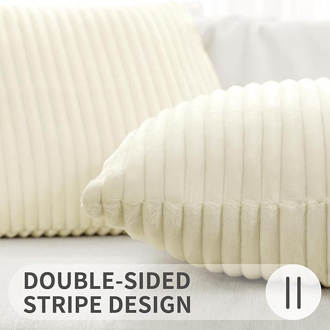 Simmore Decorative Spring Throw Pillow Covers 16x16 Set of 2, Soft Natural Plush Flannel Double-Sided Fluffy Couch Pillow Covers for Sofa Living Room, Beige