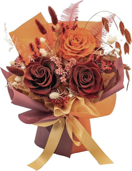 HUACHIPLUS Preserved Rose Bouquets: Fresh Flowers Bouquet- Romantic Gifts for Mom Wife Girlfriend Women-Flowers for Delivery Prime on Valentines Day Anniversary Mothers Day Birthday (Ancora Red)