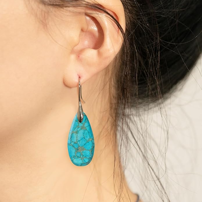 Natural Healing Stone Fishhoop Dangle Drop Earrings Statement Gold silver earrings