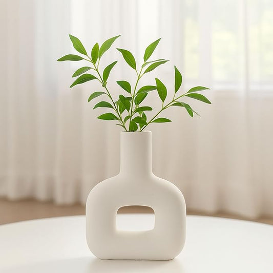 Sagebrook Home Modern Stoneware Vase - Decorative Dolomite Flower Holder - Minimalist Home & Office Accent - Stylish Tabletop Centerpiece for Living Room, Bedroom & Desk Decor - 8" White