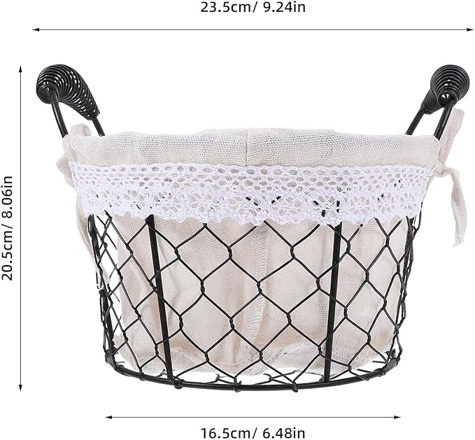 Wire Basket with Handle and Fabric Liner, Rustic Metal Storage Basket for Fruit, Bread, and Wedding Flower Girl, Multi-purpose Home and Kitchen Organizer
