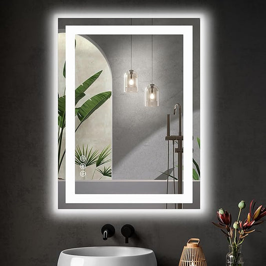 Sweetcrispy 28"x 36" Rectangle LED Bathroom Mirror with Front Light and Backlit, Smart Memory Functionr - Enhanced Anti-Fog Feature, Pure White