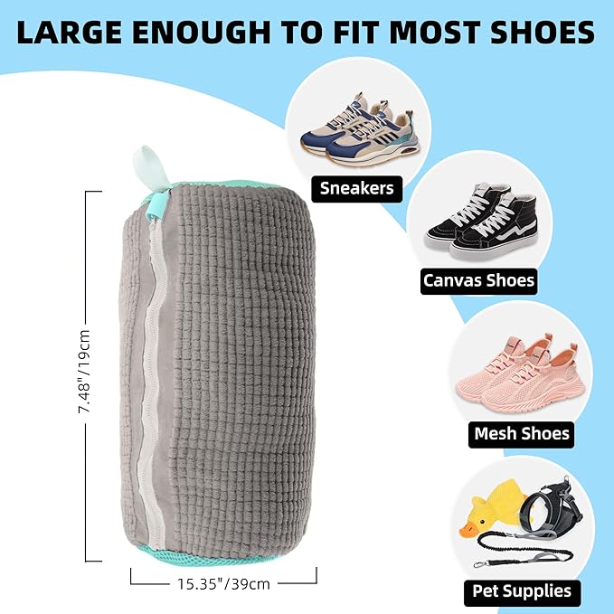2Pcs Shoe Washing Machine Bag, Quick & Easy Cleaning, Laundry Shoe Bag for Washer and Dryer, Cleaning Bag for Sneaker & Most Shoe Types and Sizes (Grey)