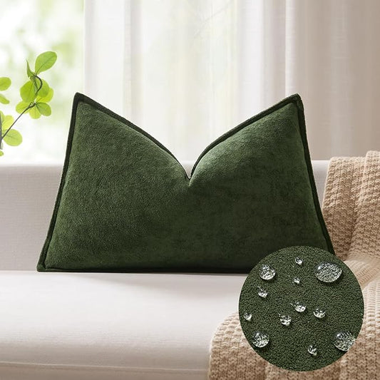 Kevin Textile 14x22 Inch Lumbar Pillow Cover 1 Pack Soft Boucle Textured Decorative Waterproof Rectangle Cushion Elegant Accent Pillow for Couch Sofa Chair Bed Home Decor Indoor Outdoor Moss Green