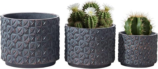 Yundu Concrete Planter Set of 3, 14.5 & 12.6 & 10.2 inch Flower pots. Modern planters for Outdoor Plants with Drain Hole Suitable for Home, Office and Other Indoor and Outdoor décor