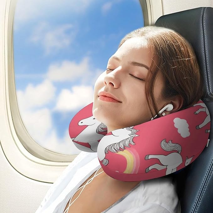 Compact Polyester Neck Support Pillow, Magic Unicorn Rainbow U-Shaped, U-Shape Rest Cushion for Car Office Travel, Machine Washable Comfort