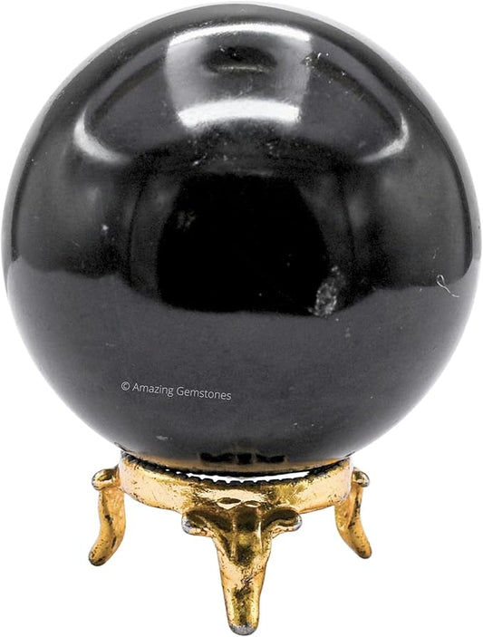 Amazing Gemstone Black Tourmaline Crystal Ball with Stand - 2.5" Inches Large Crystal Sphere Meditation Balls for Witchcraft and Decorative Balls