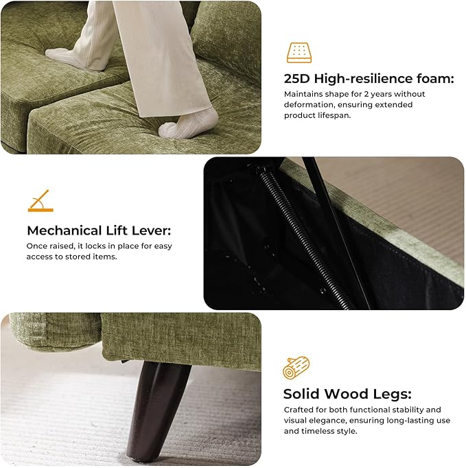 104'' Modular Sectional Sofa with Seats Storage,Oversized L Shaped Couch with Deep Seat,3-Seater Comfy Cloud Couches for Living Room, Movable Ottoman,Chenille,Green