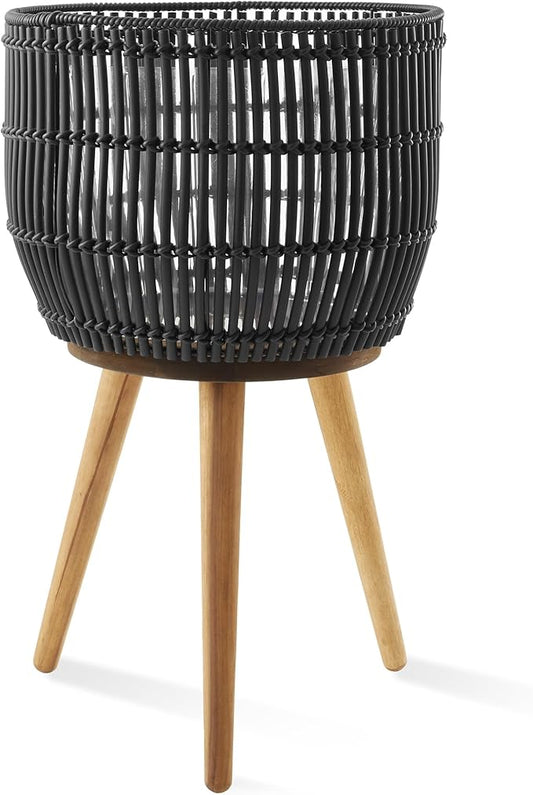 Casafield Indoor Planter with Stand, Black Floor Planter with Wood Legs, Large Plant Pot Cover with Liner for Houseplants, Flower Pots and Trees