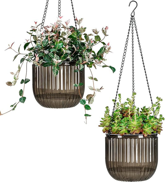 Josteve 6.5 Inch 2 Pcs Self Watering Hanging Planter Indoor Plant Pots Drainage Holes, Outdoor Hanging Planters Flower Pot Basket, Visible Water Level, Plant Hanger Home Decor, Gardening