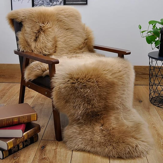 HUAHOO Premium Genuine Sheepskin Rug Brown Real Australia Sheepskin Natural Luxury Fluffy Lambskin Fur Area Rug Seat Covers for Kids Bedroom Sofa Chair Cover Pets Dogs Mat Double Pelt/2' x 3' Mocha
