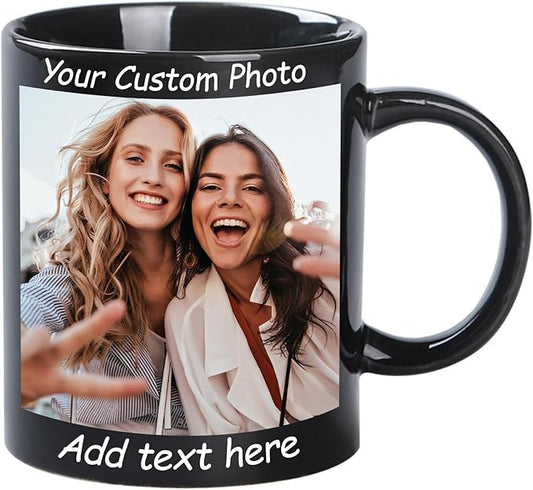 Custom Coffee Mug, Customizable Coffee Cups with Pictures Personalized Ceramic Mug for Gifts Novelty Personalized Mugs for Friends (Black)