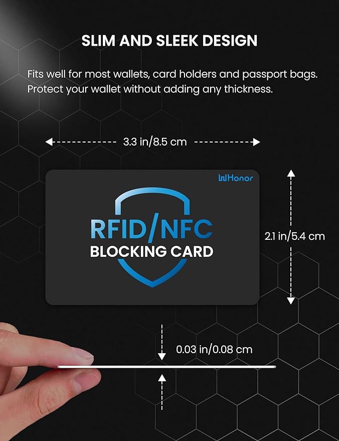 WHonor RFID Blocking Card 2 Pack, Bank Debit Credit Card Protector, Anti-Theft Contactless NFC Blocker, Entire Wallet Protection (2)