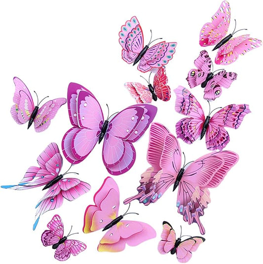 Somotersea 24pc 3D Butterfly Wall Decor - Removable Butterfly Decals for Girls Room & Birthday Parties - Pink