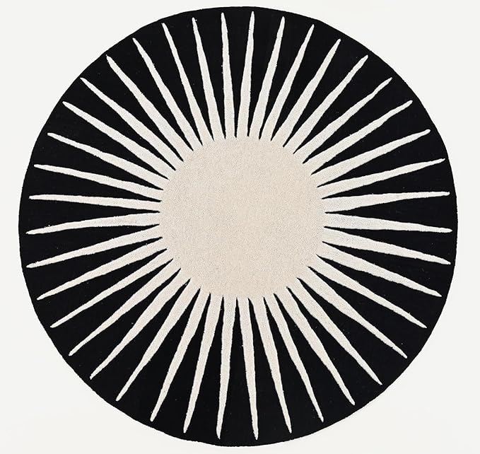 Modern Round Area Rug – Hand-Tufted with 100% NZ Wool, Thick & Soft Circular Carpet for Living Room, Bedroom & Dining Room Decor (Black, 4' Round)