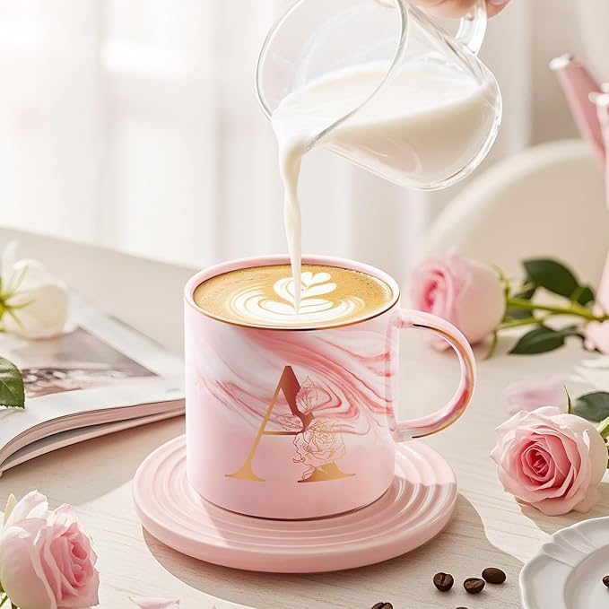 Valentines Day Gifts for Her, Anniversary Birthday Galentines Gifts for Women Mom Grandma Friend Sister Wife Teacher Coworker, Personalized Initial Customized Gift Monogrammed A-Z Coffee Mug 12 OZ