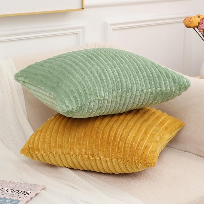 Simmore Decorative Spring Euro Sham Throw Pillow Covers 24x24 Set of 2, Soft Natural Plush Flannel Double-Sided Fluffy Couch Pillow Covers for Sofa Living Room, Sage Green