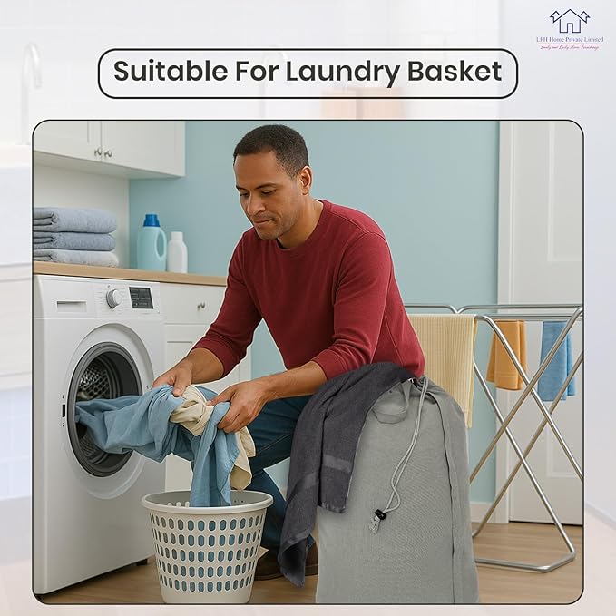 LFH Home Cotton Canvas Large Laundry Bag with Handle, Heavy Duty Drawstring Closure Washable Laundry Bags, School Travel, Home, Hotel, College Dorm, Organizer Sack, Toys Clothes 24x36 (Pack of 4)-Grey
