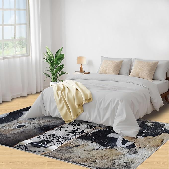 Dragons Rug for Living Room, Fantasy Animals 5x7 Area Rug Magical Creatures Rug for Bedroom Non-Slip Indoor Floor Carpet, Low Pile Resistant Carpet for Dining Room, Office, Home Decor