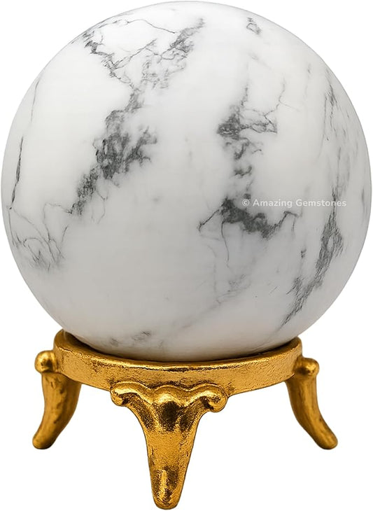 Amazing Gemstone Howlite Crystal Ball with Stand - 1.5 Inches Crystal Sphere Meditation Balls for Witchcraft and Decorative Balls
