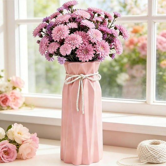 Ceramic Flower Vase Modern Home Decor Vases for Centerpieces Pink Minimalist Farmhouse 9.5" H x 3.9" W Cute Decorative Vases Flowers Tulip Pampas Grass Vase for Table Bathroom Shelf