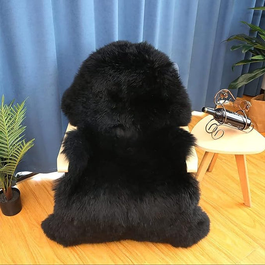 WL&ALLEN Large Sheepskin Rug Genuine Thick and Lush 3 Inch Pile，Luxury Australian Pelts |Large Sheepskin Wool Area Rugs(Single Pelt 2'6" x 3'7"，Black)…