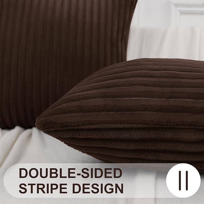Simmore Decorative Spring Euro Sham Throw Pillow Covers 26x26 Set of 2, Soft Natural Plush Flannel Double-Sided Fluffy Couch Pillow Covers for Sofa Living Room, Brown