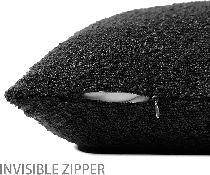 Boucle Decorative Throw Pillow Covers for Couch Set of 2, 20x20 inches, Black