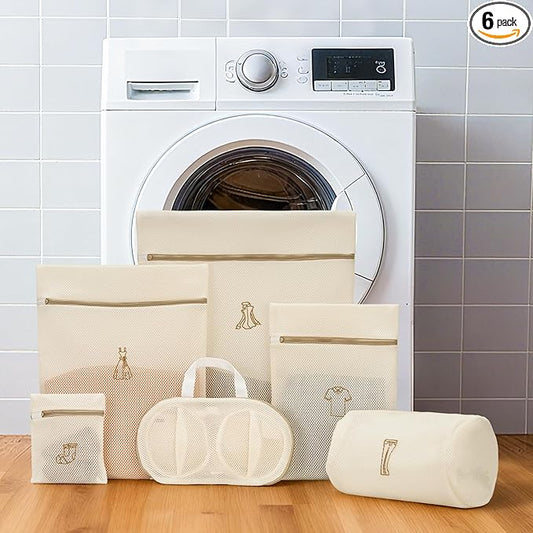 6Pcs All-New Upgraded Mesh Laundry Bags, Durable Lingerie Bags for Washing Delicates, Underwear, Bra, Shoes, Socks, Laundry Bag Mesh Wash Bags for College Dorm, Laundry Room (6 Sizes, Classified Use)