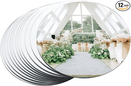 Mwellewm 12 Pcs Mirror Centerpieces for Tables, Acrylic Simulated Glass Round Mirror Tray Decoration Small Circular Plate for Candles Wedding Baby Shower Christmas Party Decor Crafts 7.87 x 7.87''