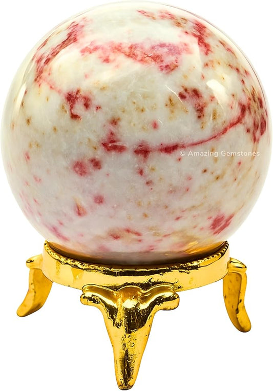 Amazing Gemstone Cinnabarite Crystal Ball with Stand - 1.5 Inches Crystal Sphere Meditation Balls for Witchcraft and Decorative Balls