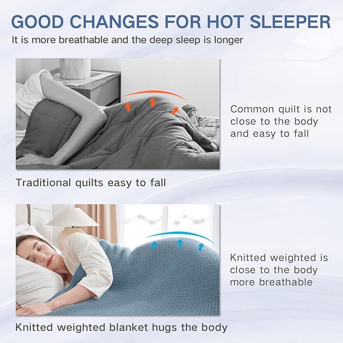 Guohaoi Knitted Weighted Blanket Kids (Haze Blue 50"x60" 10lbs) No Beads Cooling Heavy Blanket, Home Decor Breathable Chunky Knit Throw Blanket for All-Season Use