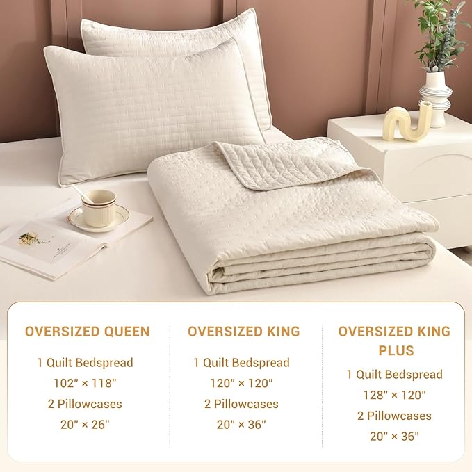 Sanracie California King Bedspreads 120"x120", 100% Cotton Wheat Colored Oversized King Quilt Coverlet Set Extra Large Wide Breathable Lightweight Cozy Cloud Quilt Bed Cover Thin Quilt for All Season
