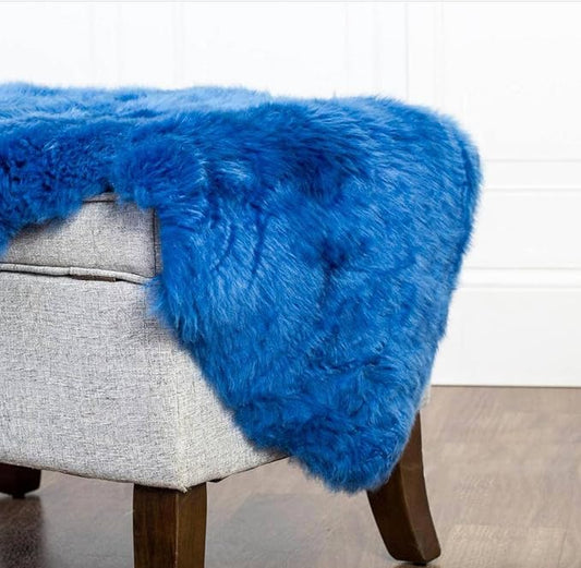 HUAHOO Premium Genuine Sheepskin Rug Real Australia Sheepskin Natural Lambskin Fur Area Rug Seat Covers for Kids Bedroom Sofa Chair Cover Pets Dogs Mat Double Pelt/2' x 3' Blue