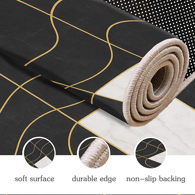 Geometric Marble Rug - 4x5 Rug, Abstract Lines Area Rugs, Luxury Marble Outdoor Rugs, Washable & Non Slip Carpet Home Decor