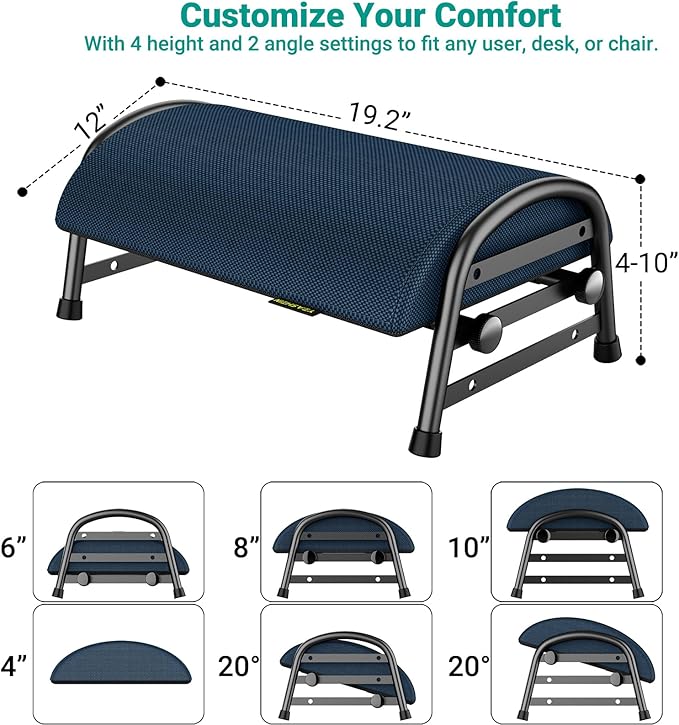 Adjustable Foot Rest for Under Desk at Work, Ergonomic Under Desk Footrest with 6 Positions, Foot Stools for Under Office Desk Chair, Leg Rest for Home, Car, Computer, Gaming Accessories