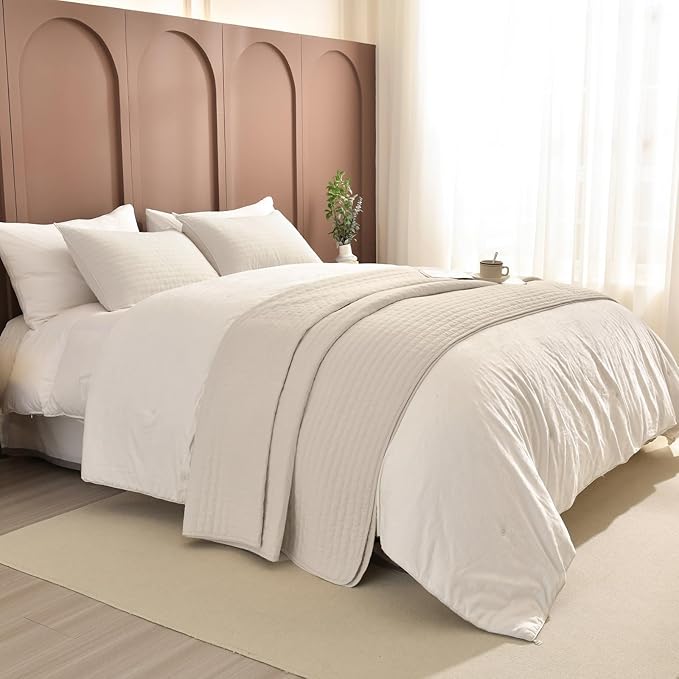 Sanracie California King Bedspreads 120"x120", 100% Cotton Wheat Colored Oversized King Quilt Coverlet Set Extra Large Wide Breathable Lightweight Cozy Cloud Quilt Bed Cover Thin Quilt for All Season