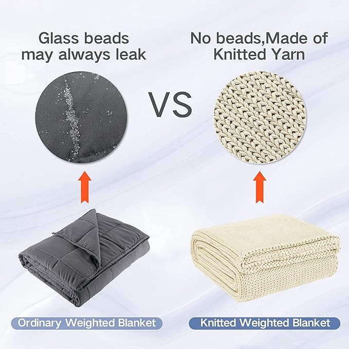 Guohaoi Knitted Weighted Blanket for Adults (Cream 50"x75" 12lbs) No Beads Cooling Throw Blanket for Hot Sleepers, Home Decor Breathable Chunky Knit Heavy Blanket Use on Full Size Bed