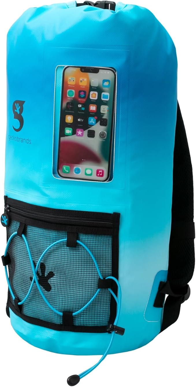 geckobrands Hydroner 20L Waterproof Dry Bag Backpack – Lightweight Roll-Top Bag with Clear Phone Pouch for Outdoor Activities