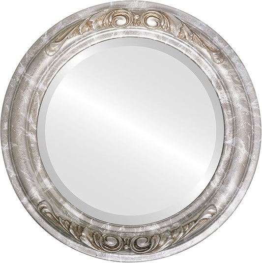 OVALCREST Round Beveled Wall Mirror for Home Decor - Florence Style - Champagne Silver - 28x28 Outside Dimensions