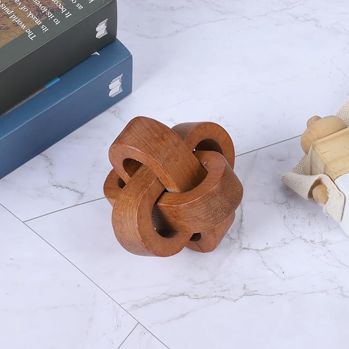 Wood Knot Decor Farmhouse Wood Chain Link Ornaments Accents Wood Art Crafts Decorative Chain Knot Decor Modern Home Accessories for Coffee Table Tiered Tray Boho Bookshelf Decor