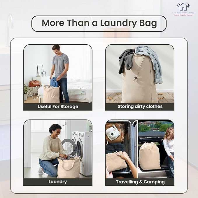 LFH Home Large Premium 100% Cotton Canvas Laundry Bag with Drawstring and Handles Heavy Duty, Multi-Use, and Washable for Home, Travel, College or Storage 24x36 (Pack of 6)-Natural