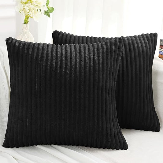 Simmore Decorative Spring Throw Pillow Covers 18x18 Set of 2, Soft Natural Plush Flannel Double-Sided Fluffy Couch Pillow Covers for Sofa Living Room, Black