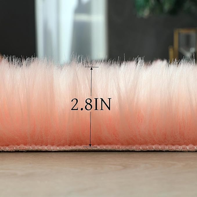 Faux Fur Rug Sheepskin Shag Fluffy Fuzzy 5x7 ft Pink Rugs for Bedroom Bedside Bed Floor Living Room Plush Rectangle High-Density Cushion Carpet Super Sofa Cover