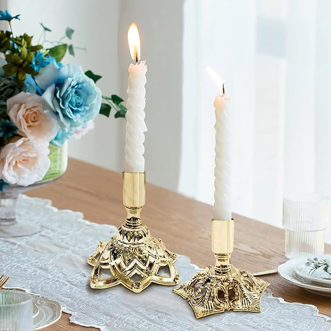Candlestick Holders,Taper Candle Holder for Candlesticks Gold Plated Candle Metal Stick Candle Holders for Fireplace,Party, Dining,Wedding Decor,Fits 3/4 inch Thick Candle(Set of 2Pcs)