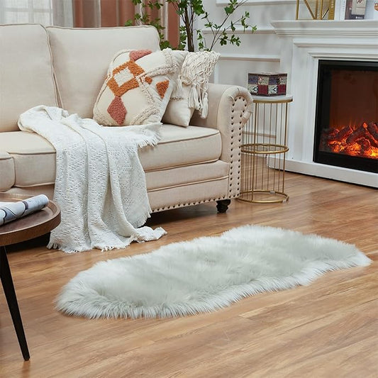 EasyJoy Ultra Soft Fluffy Shaggy Area Rug Faux Fur Rug Chair Cover Seat Pad Fuzzy Area Rug for Bedroom Floor Sofa Living Room (2 x 4 ft Sheepskin, Light Grey)