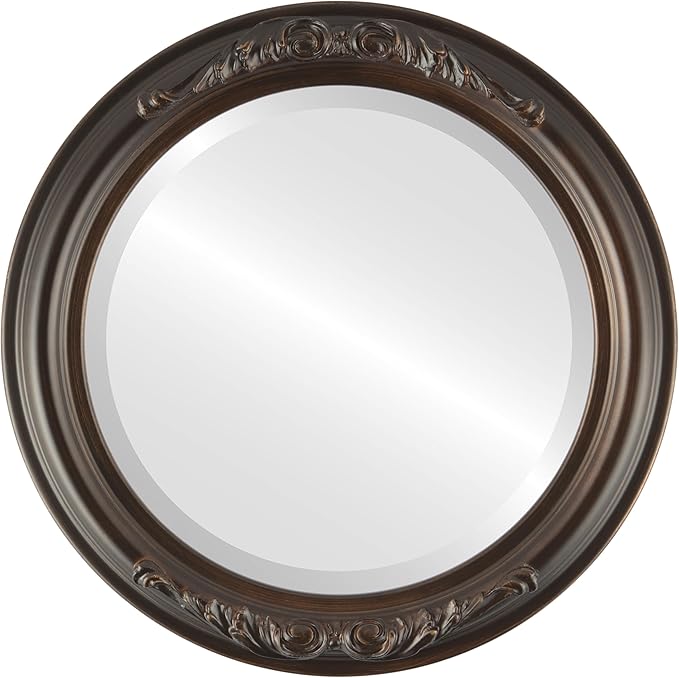 OVALCREST Round Beveled Wall Mirror for Home Decor - Florence Style - Rubbed Bronze - 34x34 Outside Dimensions